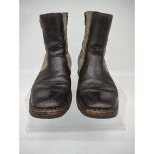 RJ Colt Buckle Zip Boots 27518 Magnus Brown Leather Canvas Preppy Biker Size 9M